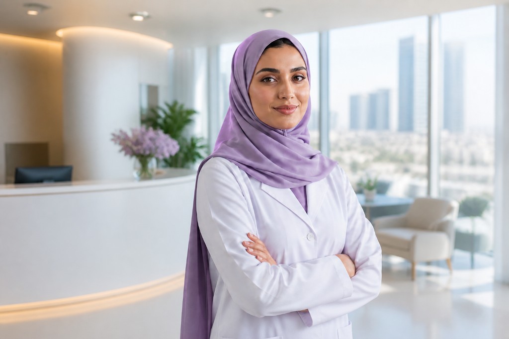 طبيبة من مجمع لنا الطبي داخل العيادة